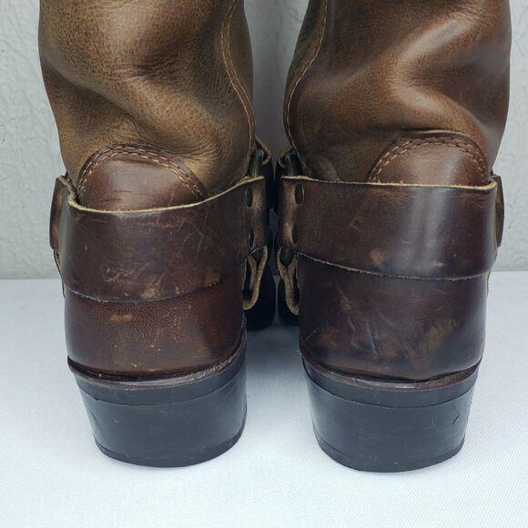 Frye Harness 12R Square Toe Moto Boots Womens 7M Smoke Brown Leather 77300 USA - Picture 6 of 16